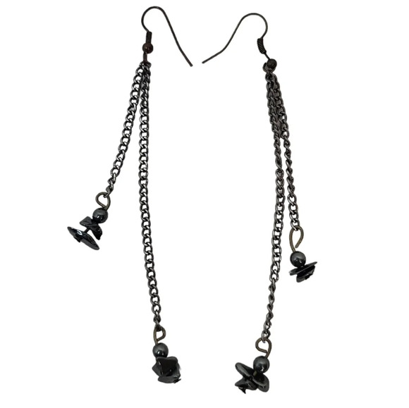 Hematite Earrings Stones Dangle Earrings Minimalist Drop High Low - Picture 1 of 2